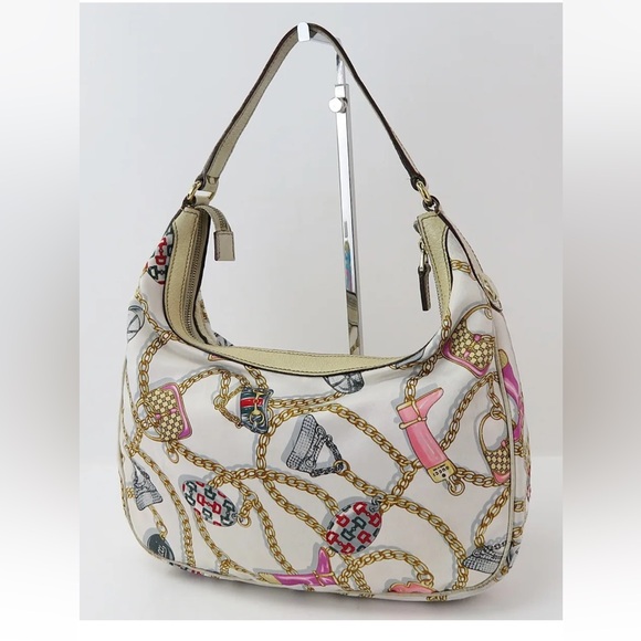 Gucci White Satin Charmy Chain Printed Hobo Bag. Authentic. - Picture 1 of 16